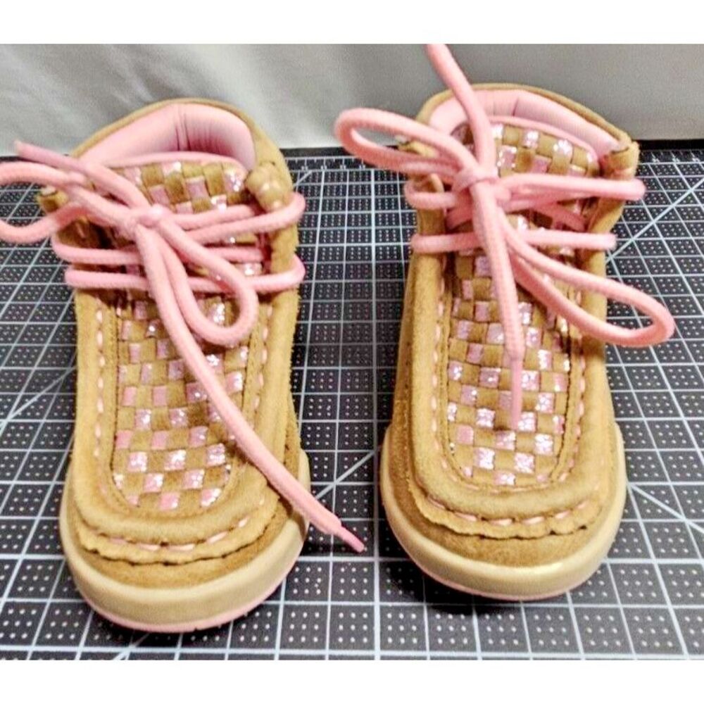 TWISTER toddler‎ girl light up moc toe shoes pink/brown Sz 5